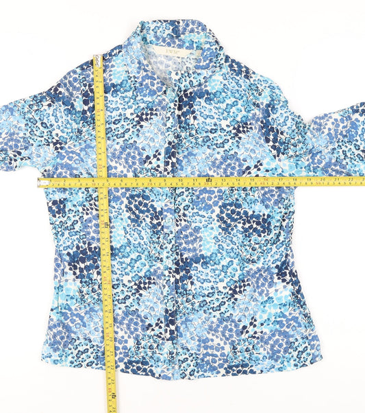 EWM Womens Blue Floral Viscose Button-Up Shirt Size 12