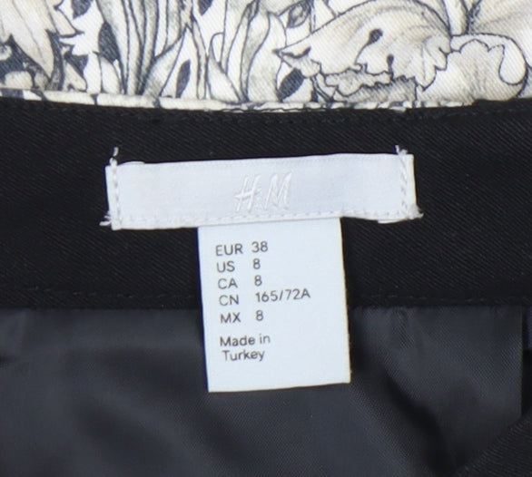 H&M Women’s Black White Floral Pencil Skirt Size 10 Knee Length