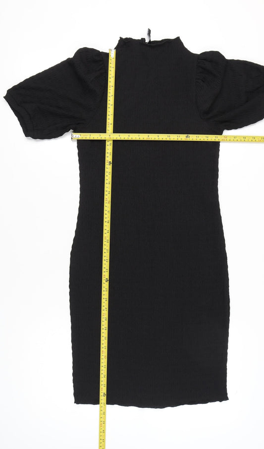 Pieces Women’s Black XS Bodycon Puff Sleeve Knee Dress
