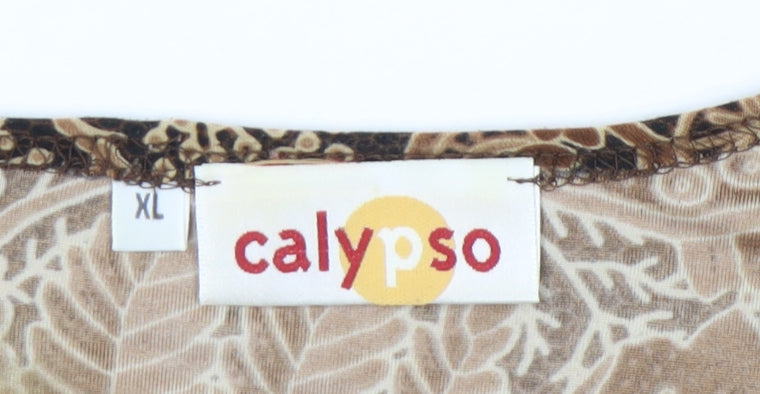 Calypso Womens Brown Paisley Tunic Blouse XL Long Sleeve Casual