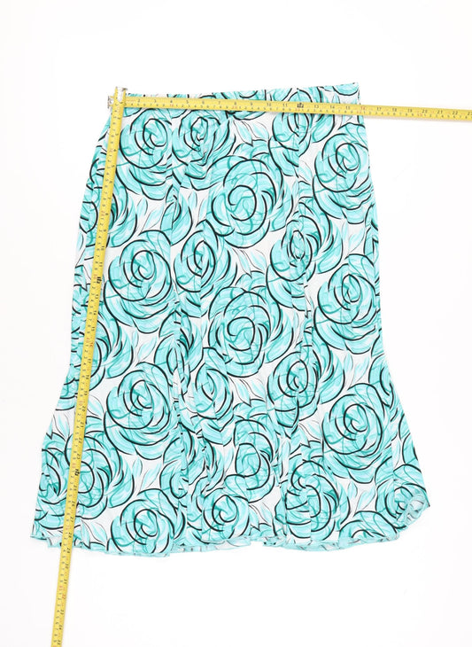 Classics Women’s Blue Floral A-Line Skirt L/XL Knee Length