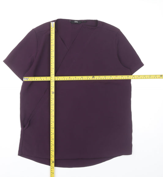 Womens UK Size 12 Simon Jersey Purple Wrap Blouse