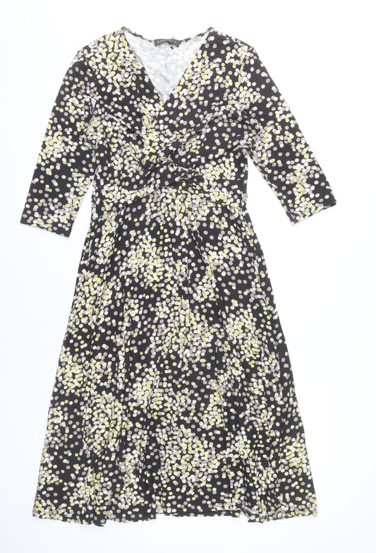 Additional front view of Alex & Co. Women’s Black Polka Dot Midi Wrap Dress, size UK 10