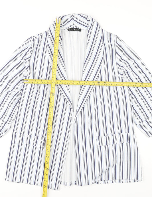Quiz Women’s White Striped Blazer Size 14 3/4 Sleeve Open Jacket