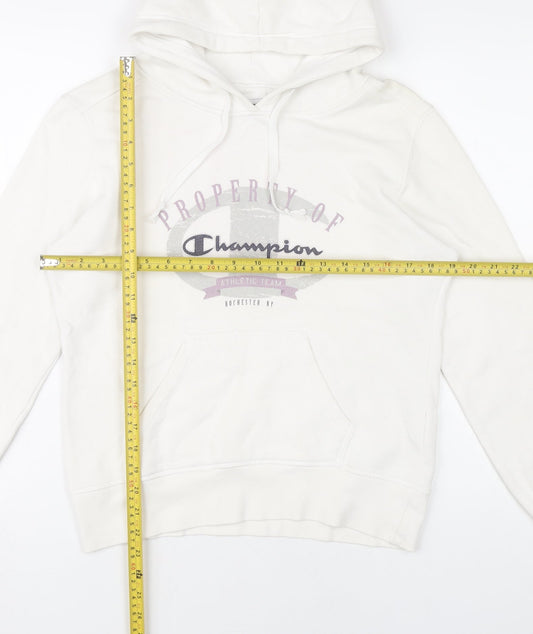 Champion Womens White Hoodie Size M Cotton Pullover Sweatshirt