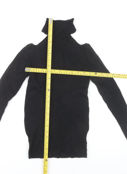 New Look Women’s Black Roll Neck Cold Shoulder Slim Knit Top Size 6