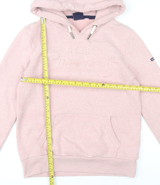 Superdry Womens Pink Pullover Hoodie UK 10 Cotton Blend Sweatshirt