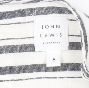 John Lewis Women’s White Striped Cotton Long Sleeve Blouse Size 8