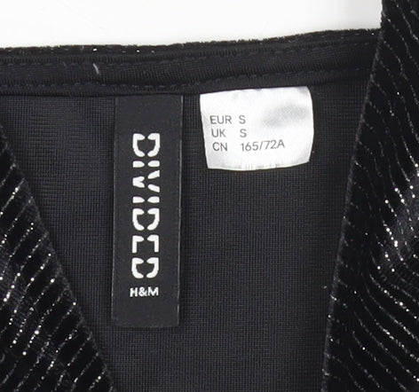 H&M Divided Women Black Shiny Velvet Playsuit Size S Sleeveless V-Neck