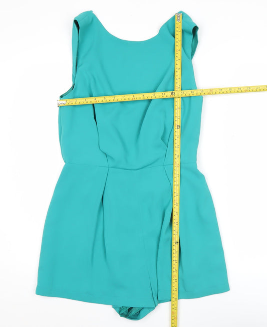 Topshop Women’s Green Size 12 Sleeveless Lace Back Playsuit