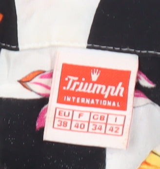 Triumph International Womens Black White Pink Floral Stripe Button Up Shirt Size 10