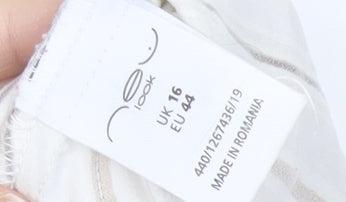 New Look Womens White Striped Button-Up Shirt Size 16