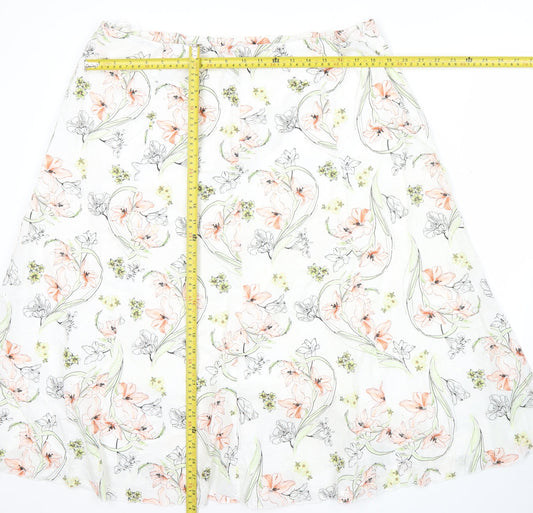 Marks and Spencer Womens White Floral A-Line Cotton Skirt Size 20