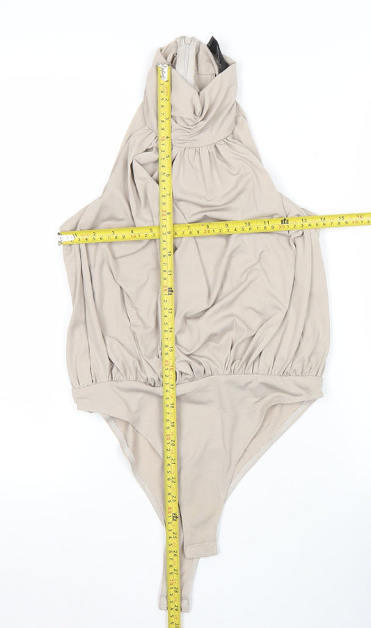 AX Paris Women’s Beige High Neck Halter Bodysuit Blouse Size 8