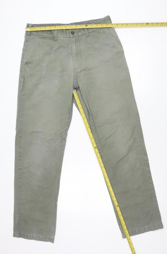 Marks and Spencer Men's Green 34W 33L Regular Fit Cotton Chino Trousers