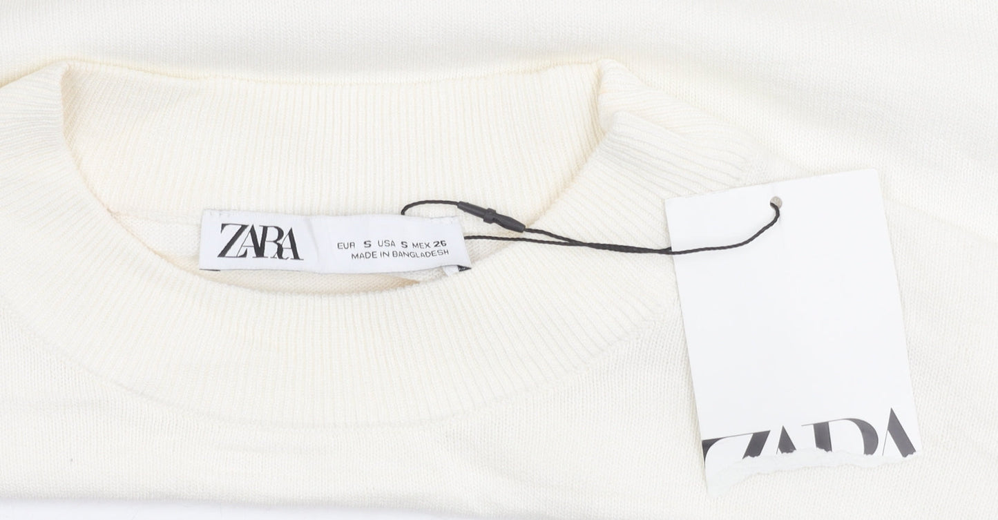 Womens UK Size S Zara Ivory Cropped T-Shirt