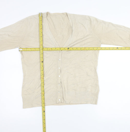 BHS Women’s Beige Cardigan Size 14 V-Neck Long Sleeve Acrylic