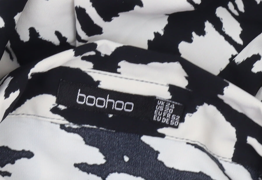 Boohoo Women’s Black White Animal Print Wrap Dress Size 24