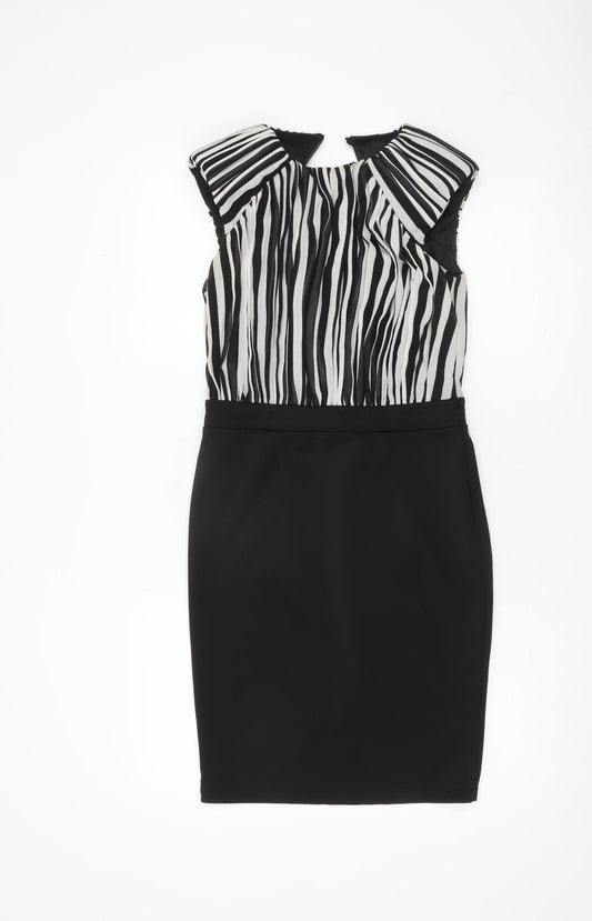 Little Mistress Women’s Black White Stripe Sheath Knee Dress UK 8