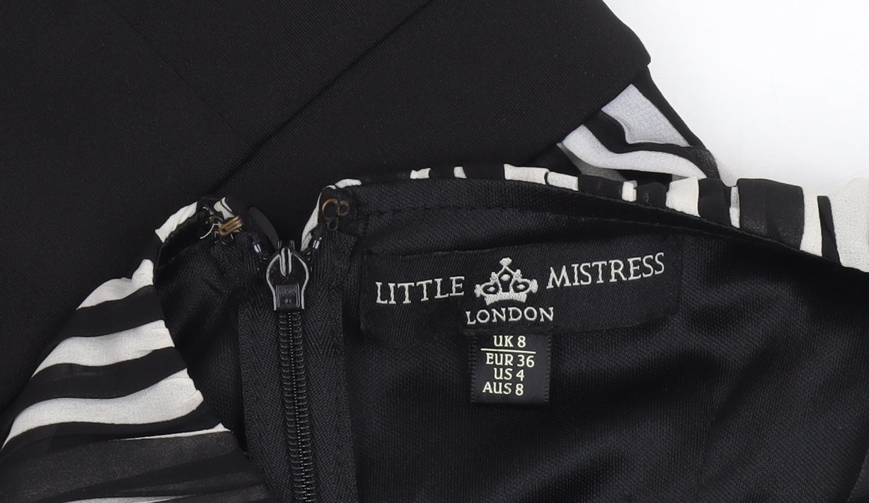 Little Mistress Women’s Black White Stripe Sheath Knee Dress UK 8