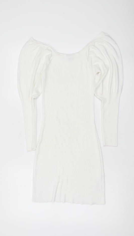 ASOS Women’s White Bodycon Puff Sleeve Mini Dress Size 8