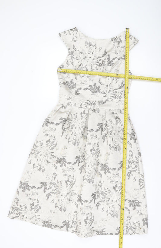 Miss Selfridge Womens Ivory Floral Jacquard Fit & Flare Dress Size 8