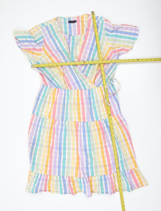 J.Crew Womens Multicoloured Stripe Wrap Dress Size 16 Flutter Sleeve