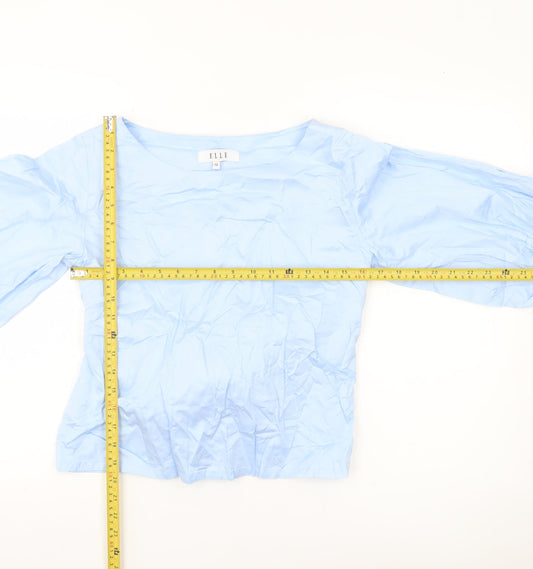 Elle Women’s Blue Cotton Bow Back Balloon Sleeve Blouse Size 12