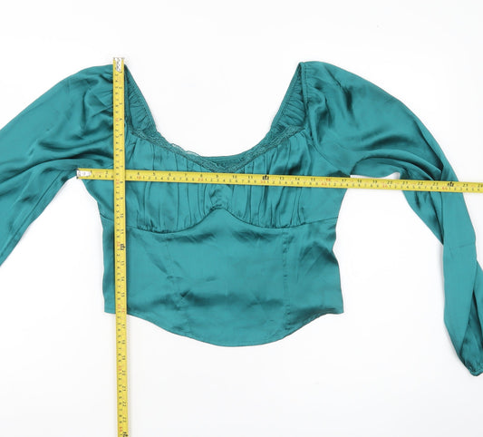 Womens UK Size L Hollister Green Cropped Blouse