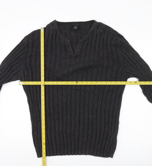 Next Mens Grey XL Cotton Cable Knit V-Neck Jumper