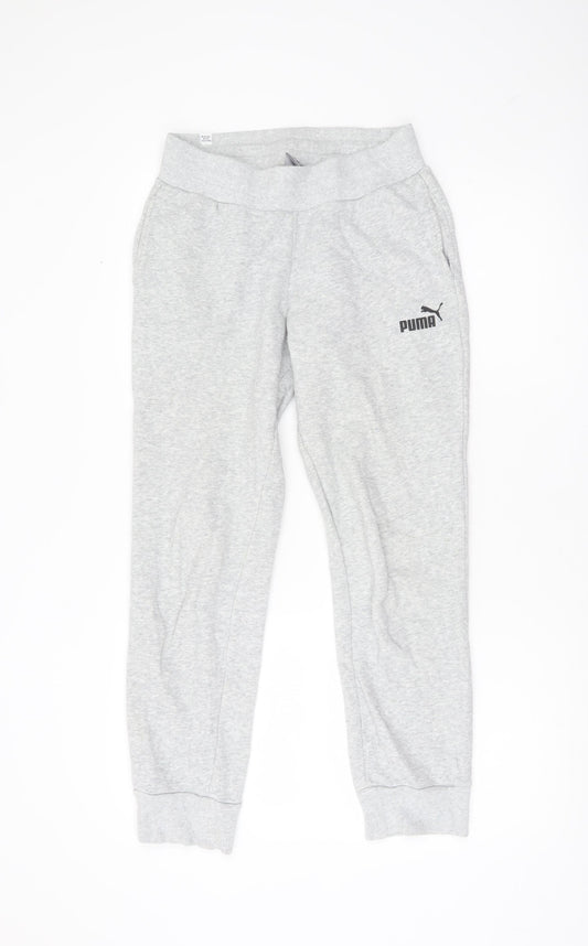 Additional front view of Puma women’s grey jogger sweatpants, size UK 8, cotton blend