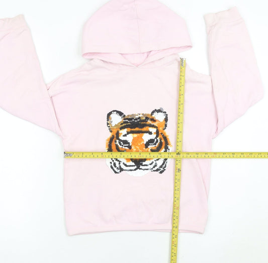 John Lewis Girls Pink Sequin Tiger Hoodie 10 Years Pullover Cotton