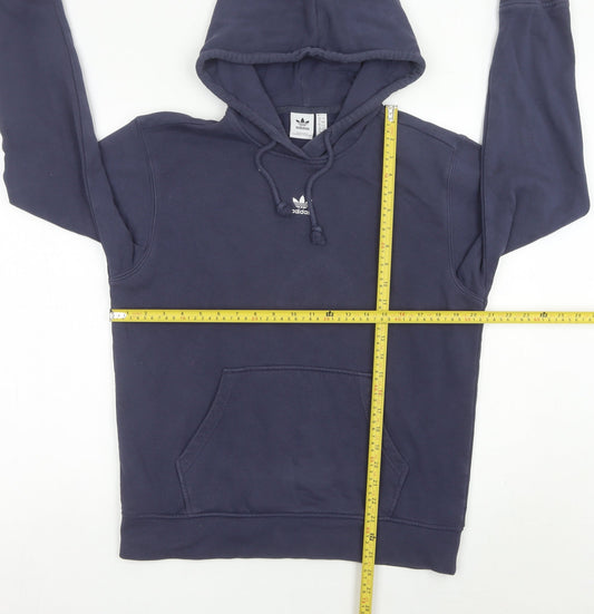 Adidas Womens Blue Hoodie UK 12 Pullover Long Sleeve Cotton Blend