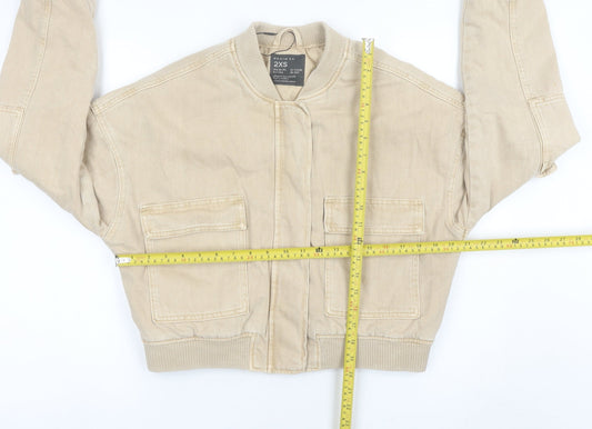 Primark Women’s Beige 2XS Bomber Jacket Cropped Cotton Casual
