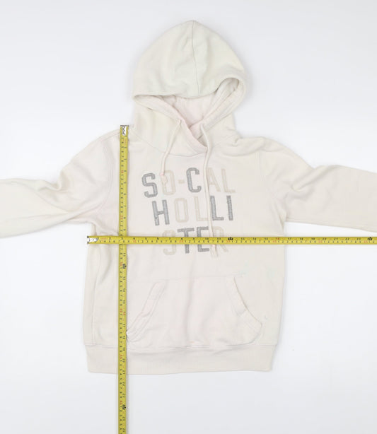 Hollister Womens Ivory Pullover Hoodie XS Logo Raglan Casual