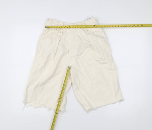 Zara Women Ivory Size 6 High Rise Pleated Cut-Off Shorts