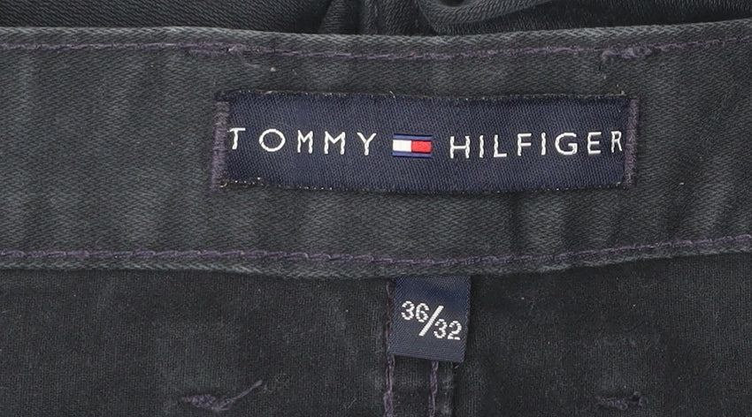 Tommy Hilfiger Mens Black Chino Trousers Size 36W 32L Straight Fit