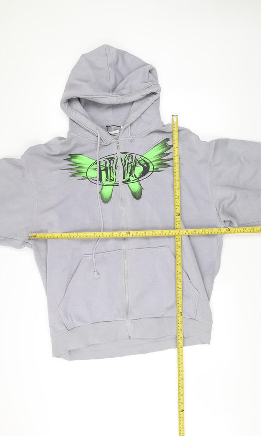 Weekday Men’s Grey Full Zip Hoodie S Graphic Print Cotton Blend