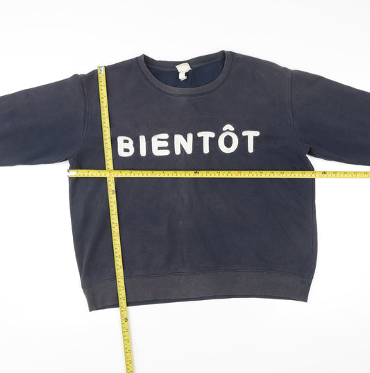 H&M Womens Black Sweatshirt L Cotton Blend Graphic Print Bientôt