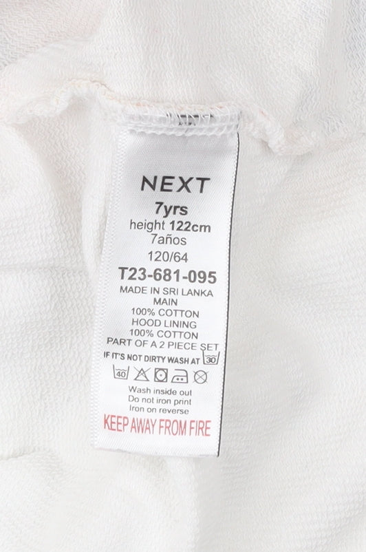 Next Girls White Cotton Pullover Hoodie 7 Years Rainbow Graphic Print