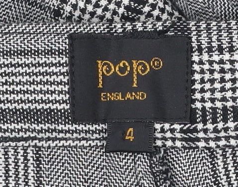 Pop England Womens Grey Check Wide-Leg Pleated Trousers Size 4