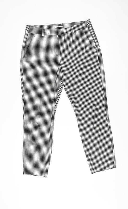Additional front view of EDC women’s black check slim trousers, size UK 10, regular cotton blend