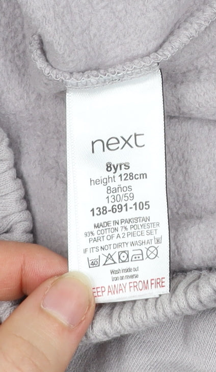 Brand and care label for Next girls’ grey sweatshirt 8 years pullover long sleeve crew neck