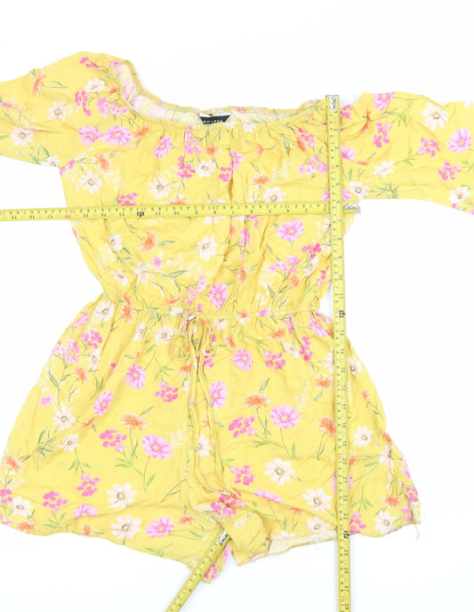 New Look Women’s Yellow Floral Off Shoulder Playsuit Size 10