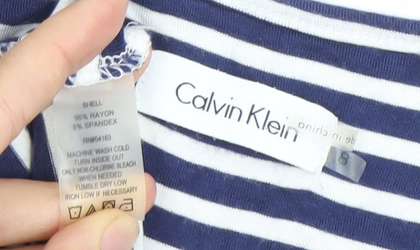 Calvin Klein Women’s Blue Striped Midi Slip Dress Size 8