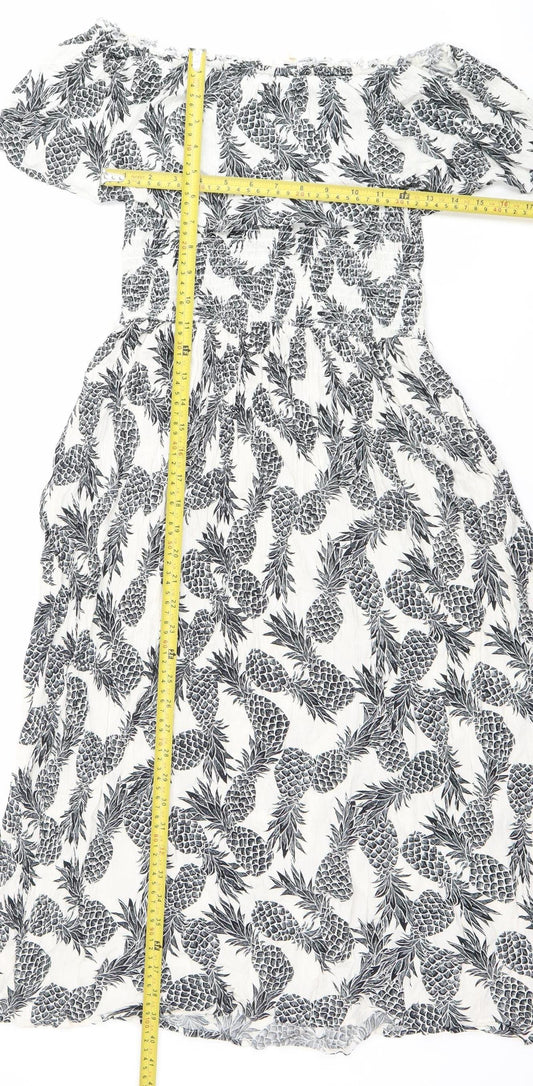 Next Women’s Black White Pineapple Dress Size 12 A-Line Summer