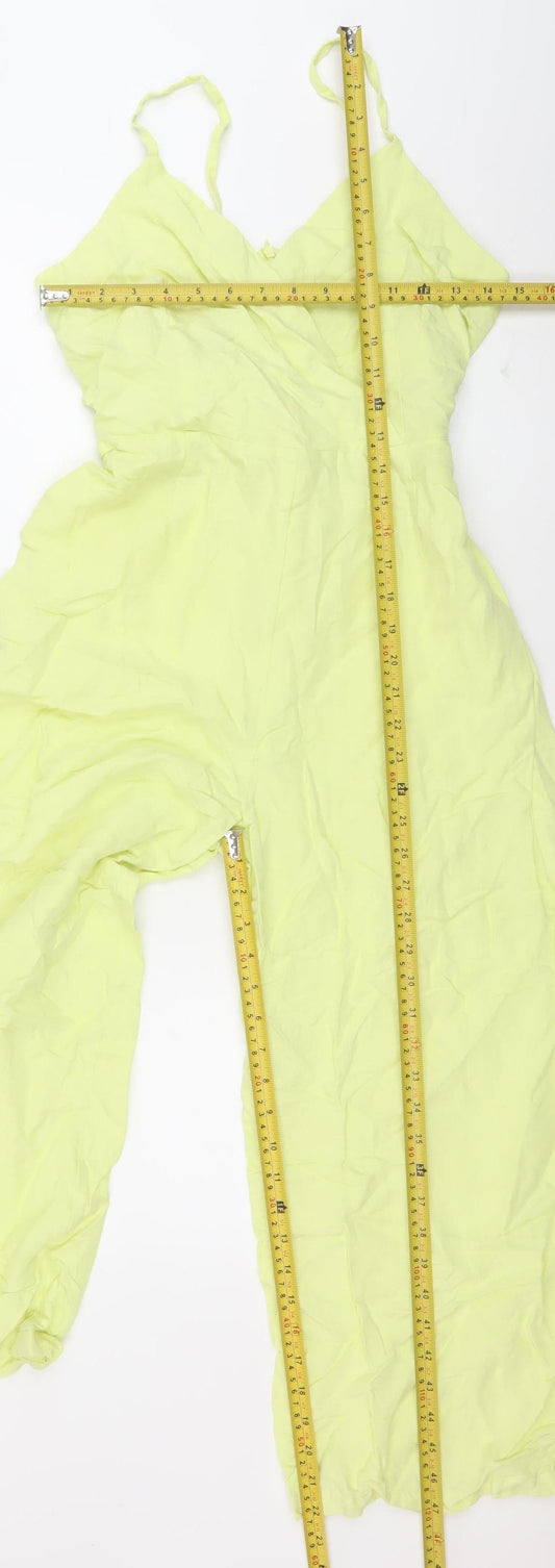 Zara Women’s Yellow Viscose Linen Strappy Wide Leg Jumpsuit Size S