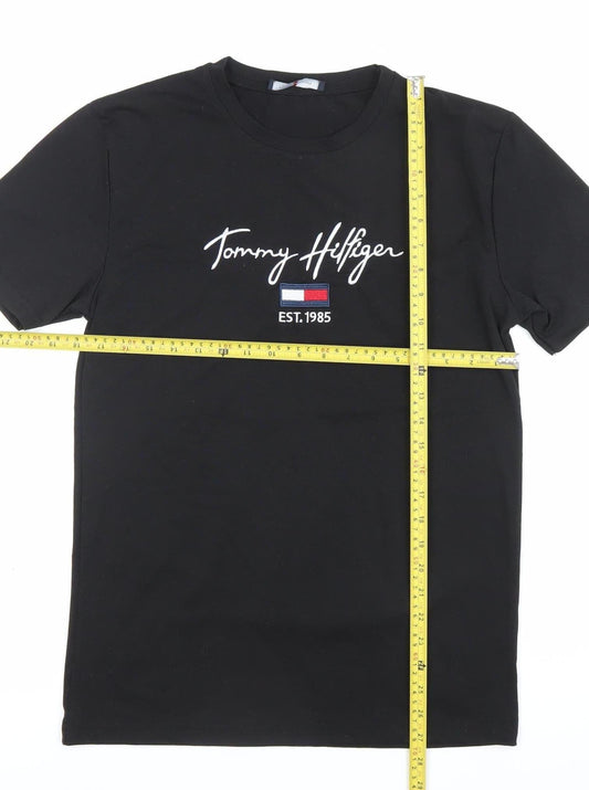 Tommy Hilfiger Men’s Black T-Shirt M Logo Embroidered Cotton