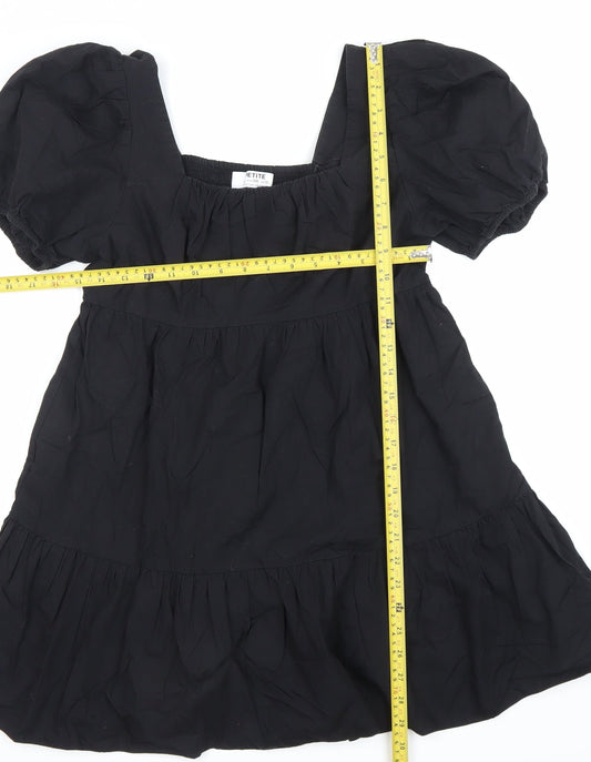 Dorothy Perkins Petite Women Black Size 10 Skater Dress Puff Sleeve