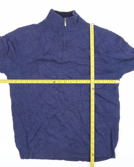 Austin Reed Men’s Blue Wool Mock Neck 1/2 Zip Jumper Size M